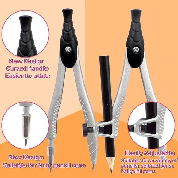 Black Geometry Compasses Squares Ruler with Maths Protractor Set - Picture 3 of 5